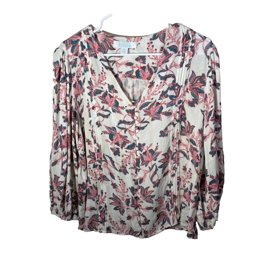 Bunulu Blouse Women's XL V-Neck 3/4 Sleeve Floral Casual Shirt Top Boho
